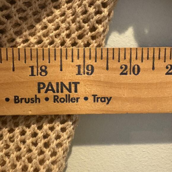 Cache‎ Sweater Women Medium Gold Beige Cowl Neck Open Knit Mesh Pullover Shimmer - Picture 8 of 11